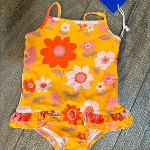 One Piece Swimsuit in Yellow and Pink with Floral Print